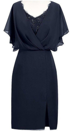 Sheath V-Neck Short Navy Blue Mother Of The Abby Homecoming Dresses Chiffon Bride With Beading CD821