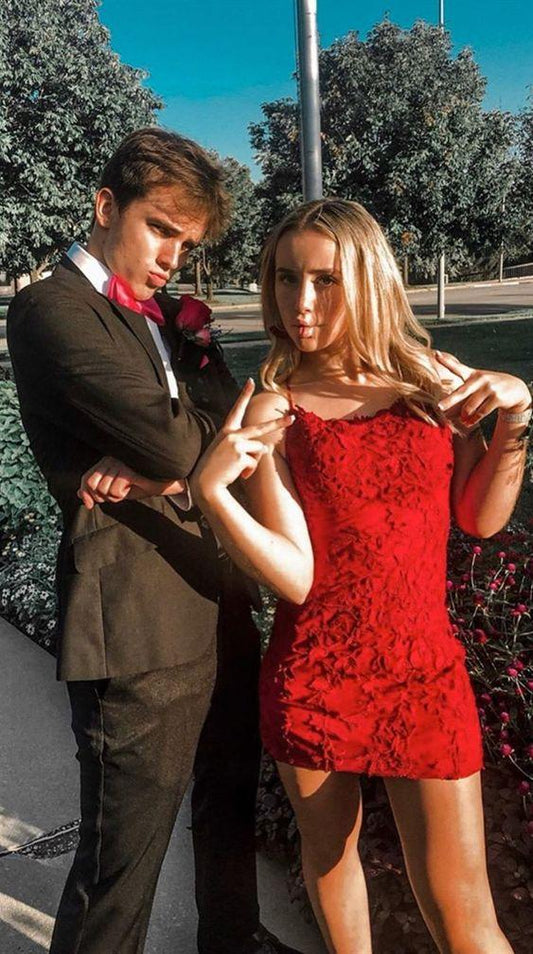 Sexy Red Short Tight Short Skyler Cocktail Homecoming Dresses Lace Party Dresses Cheap Dresses For Teens CD8486