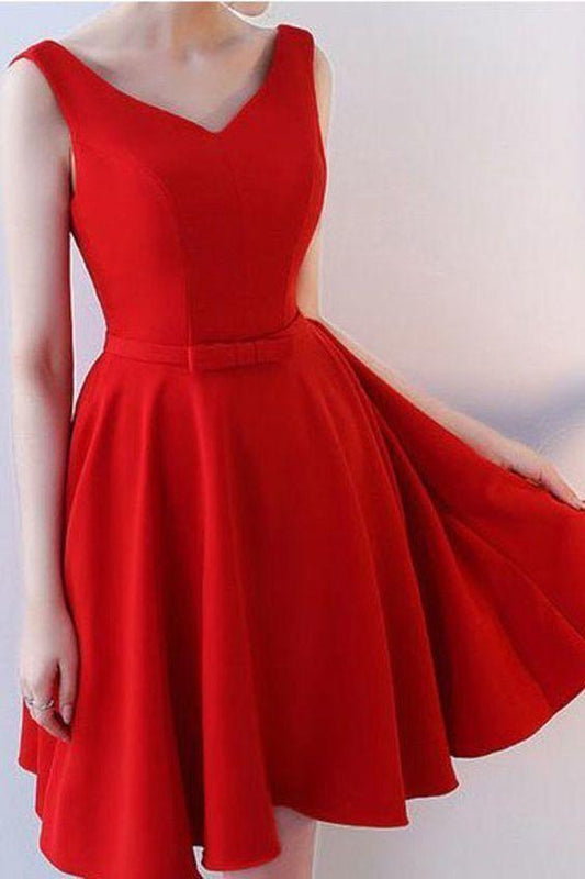 V Neck Dresses With Sash Chiffon A Line Homecoming Dresses Cocktail Gwendolyn Short CD8529