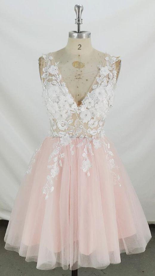 V Neck Short And White Shirley Pink Homecoming Dresses CD8849