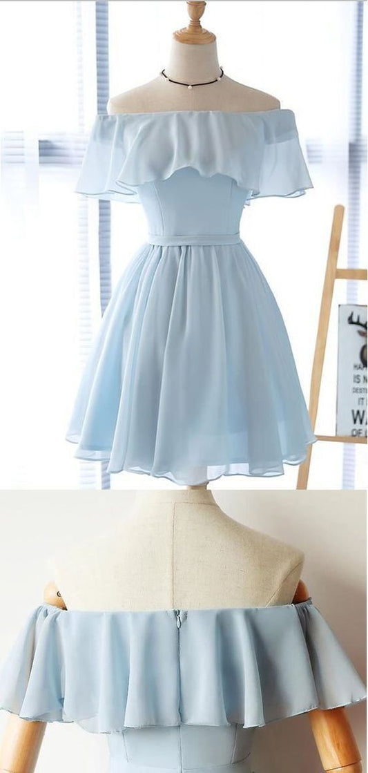 Simple Off The Shoulder Light Blue Short A Line Homecoming Dresses Justice Chiffon CD9058