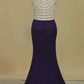 2024 Plus Size V Neck Mermaid/Trumpet Prom Dresses With Beading Sweep Train