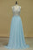 Chiffon & Tulle V Neck Prom Dresses Beaded Bodice A Line