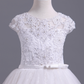 Flower Girl Dresses Short Sleeves Scoop A Line With Applique And Ribbon Tulle