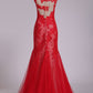 Sweep Train Bateau Tulle With Applique Mermaid Evening Dresses