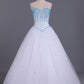 Sweetheart Prom Dresses A Line Floor Length Beaded Bodice With Tulle Skirt