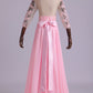 Mid-Length Sleeve A-Line Scoop Chiffon Prom Dresses Floor-Length With Applique & Bow-Knot