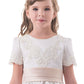2024 A Line Scoop Short Sleeves Flower Girl Dresses With Applique Satin