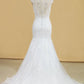 Plus Size Mermaid Wedding Dresses V Neck With Beads And Applique Court Train Tulle