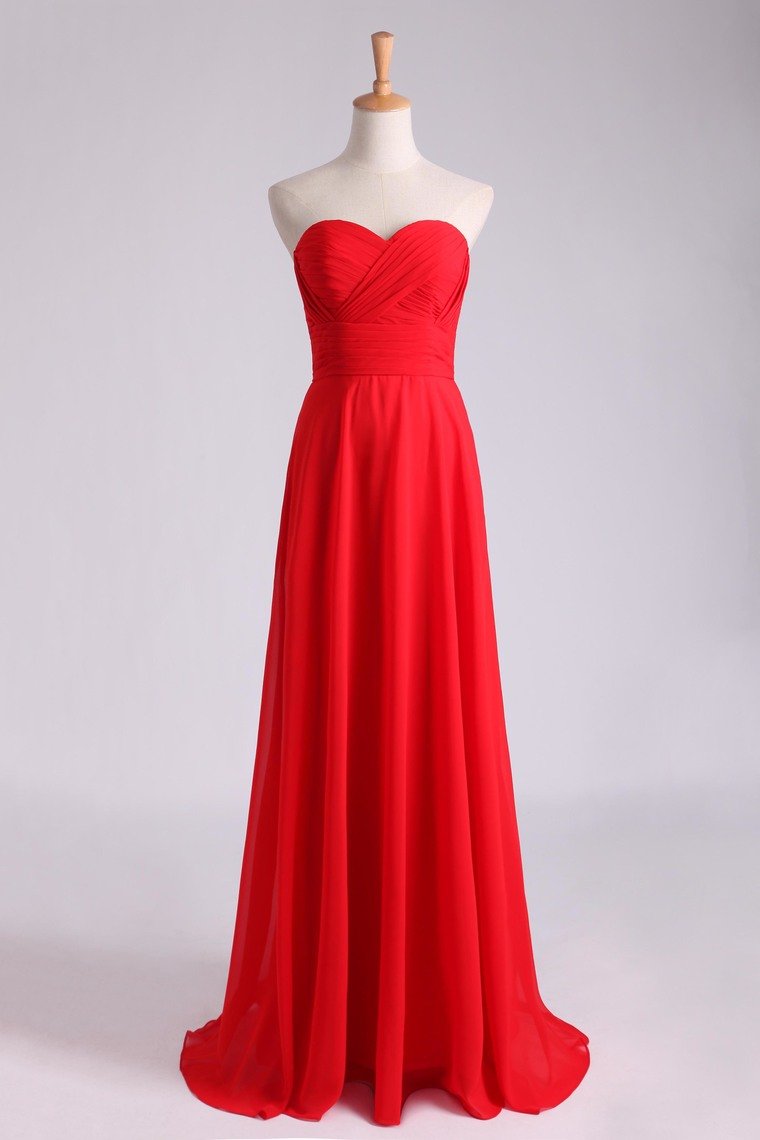 Prom Dresses Sweetheart Fitted And Pleated Bodice A Line Court Train