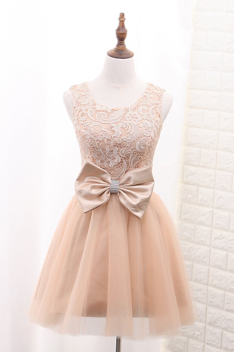 Tulle & Lace Homecoming Dresses Scoop A Line With Sash