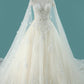 Luxurious Scoop Wedding Dresses A Line Tulle With Appliques And Beading Royal Train