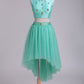 Asymmetrical Scoop A Line Two Pieces Tulle With Beads Prom Dresses