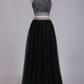 Two Pieces Prom Dress Bateau A Line Tulle With Beading Floor Length