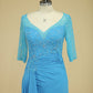 2024 Mid-Length Sleeves Chiffon Mother Of The Bride Dresses With Beads Royal Blue