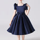 A Line Stain Short Sleeves Flower Girl Dresses With Bownot
