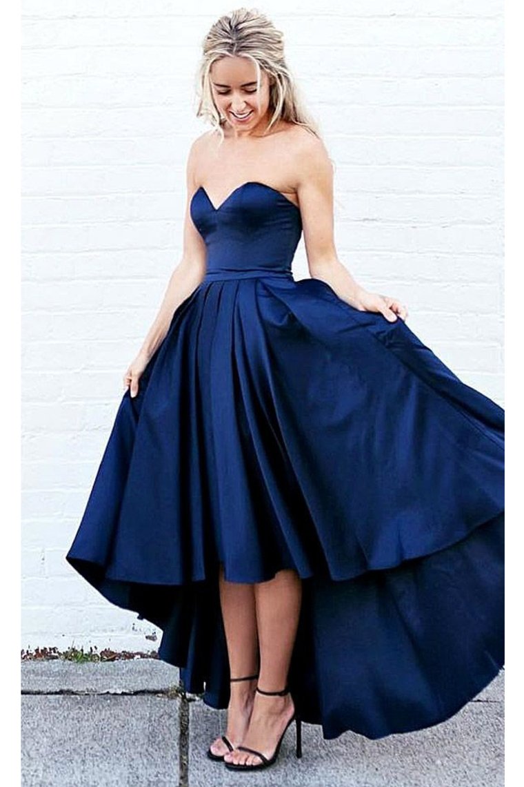 Sweetheart Prom Dresses A Line Satin With Ruffles Asymmetrical