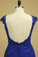 Plus Size Mermaid Open Back Evening Dresses Bateau Tulle With Applique Dark Royal Blue