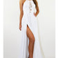 White Backless Long Prom Dress Split Spaghetti Strap Party Maxi Dress