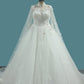 Luxurious Wedding Dresses High Neck Tulle With Sequins Beads Crystals Lace Up