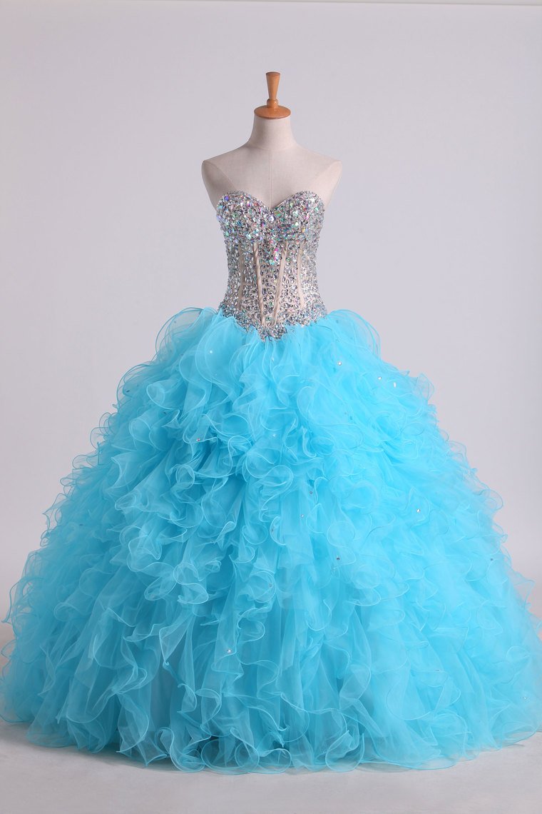 Beaded Bodice Sweetheart Balll Gown Quinceanera Dresses Floor Length