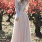 Two Pieces Long Sleeves Lace Appliques Blush Pink Wedding Dresses, Beach Wedding Dress SJS15538