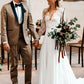 Simple Long Sleeve V Neck Chiffon Wedding Dresses, Lace V Back Beach Bridal Dresses SJS15393