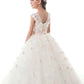 A Line Flower Girl Dresses Scoop Tulle With Handmade Flowers Lace Up