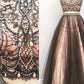 2 Pieces Long Black And Pink Modest Beading A-Line Prom Dresses