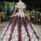 Ball Gown Off the Shoulder V Neck Satin Prom Dresses with Hand Made Flowers, Quinceanera Dress SJS15064