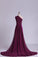 One Shoulder Evening Dresses With Ruffles Sweep Train