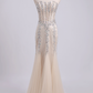 Prom Dress Sweetheart Mermaid Embellished With Beads Tulle Floor Length