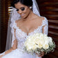 V Neck Long Sleeves A Line Wedding Dresses Tulle With Applique And Sash