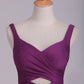 Grape Prom Dresses Straps Open Back Spandex With Ruffles Sweep Train