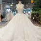 Lace Wedding Dresses Off-The-Shoulder Royal Train Sleevesless Lace Up Back