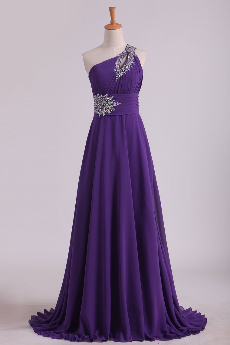 New Arrival Prom Dresses One Shoulder Chiffon A Line With Beading