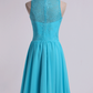 Bridesmaid Dresses Classic Scoop Fitted Bodice A Line Above Knee Length Chiffon&Lace