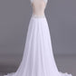 White V-Neck Prom Dresses A Line Chiffon With Beading