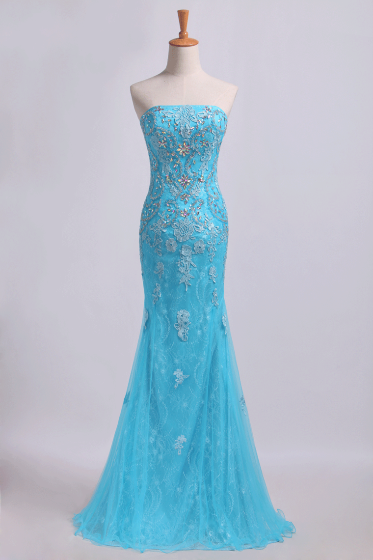 Prom Dresses Strapless Mermaid With Beading&Applique