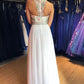 Unique A Line Colorful Beads Chiffon White Formal Dresses, Prom Evening Dresses SRS15539
