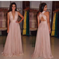 Evening Dresses V Neck Open Back Chiffon With Ruffles A Line
