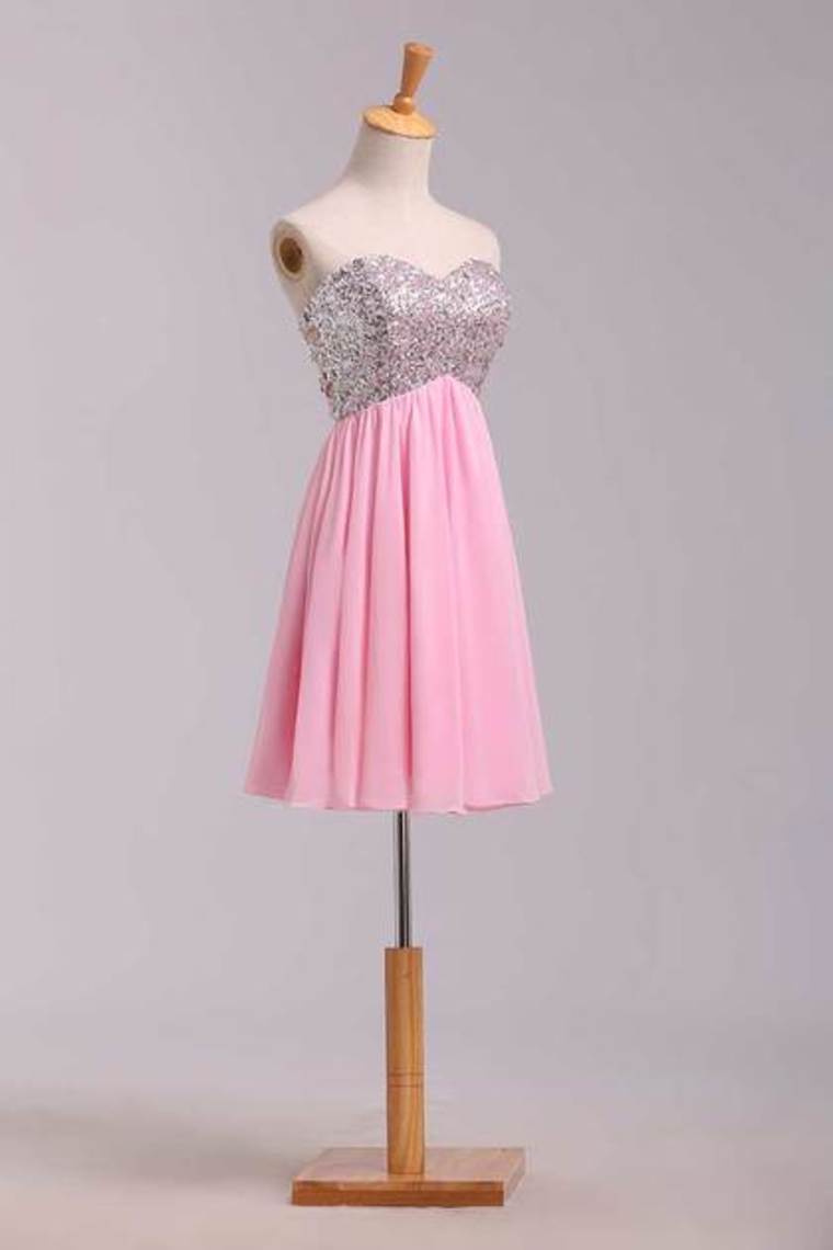 Homecoming Dresses Empire Waist Sweetheart Short/Mini Chiffon With Sequins