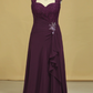 Plus Size A Line Mother Of The Bride Dresses Open Back Chiffon With Beads And Ruffles Grape