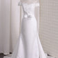 Satin Mermaid Off The Shoulder Wedding Dresses With Applique And Sash