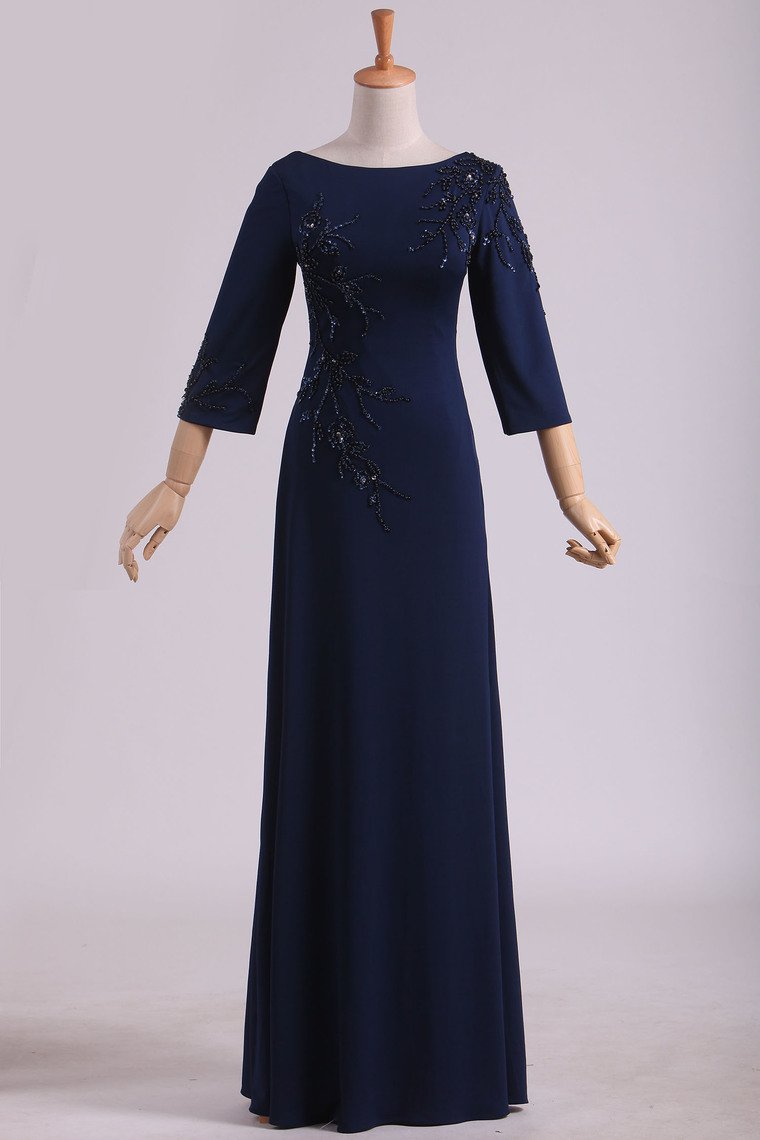 3/4 Length Sleeve Mother Of The Bride Dresses Bateau Spandex With Beads