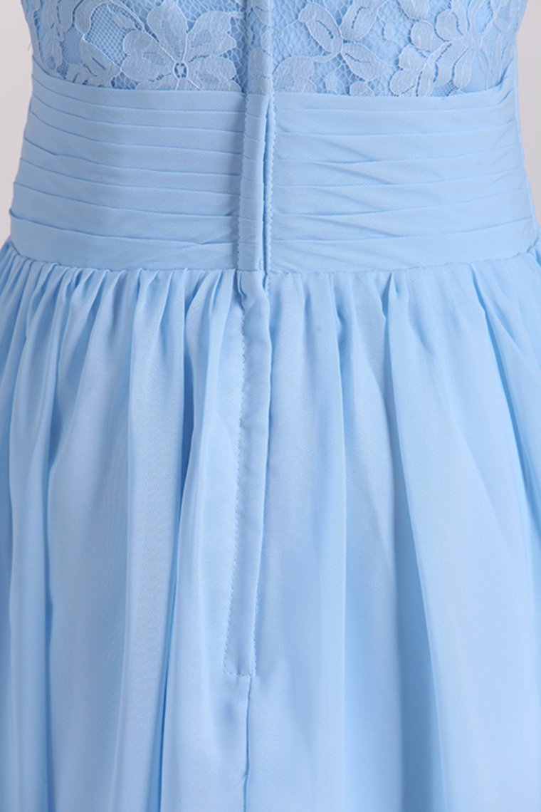 2024 A Line V Neck Chiffon & Lace Bridesmaid Dresses Floor Length