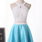 Two-Piece Homecoming Dresses Halter A Line Short/Mini Satin With Beads