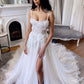 Fairy A Line Scoop Neck Tulle Long Wedding Dresses with Lace
