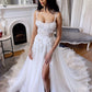 Fairy A Line Scoop Neck Tulle Long Wedding Dresses with Lace