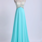 One Shoulder Prom Dresses A Line With Beading Tulle And Chiffon Sweep Train